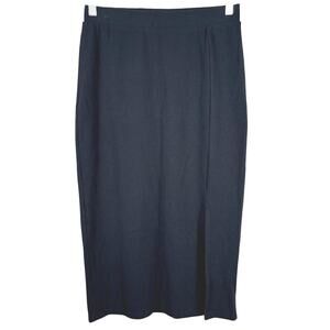The‎ Drop Rib Knit Pull On Midi Pencil Skirt Black Stretch Medium